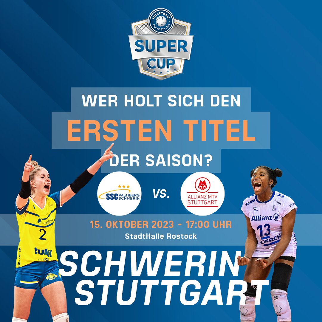 Direkt Zeit blocken und Termin speichern! 🙌📅 Wir planen das Auftakthighlight @SSCvolley vs. @AMSVolley am 15. Oktober 2023 erstmalig in der größeren StadtHalle Rostock! 😍 bit.ly/Supercup23 @SPORT1 #volleyballbundesliga #sport1 #volleyball #volleyballsupercup #supercup23