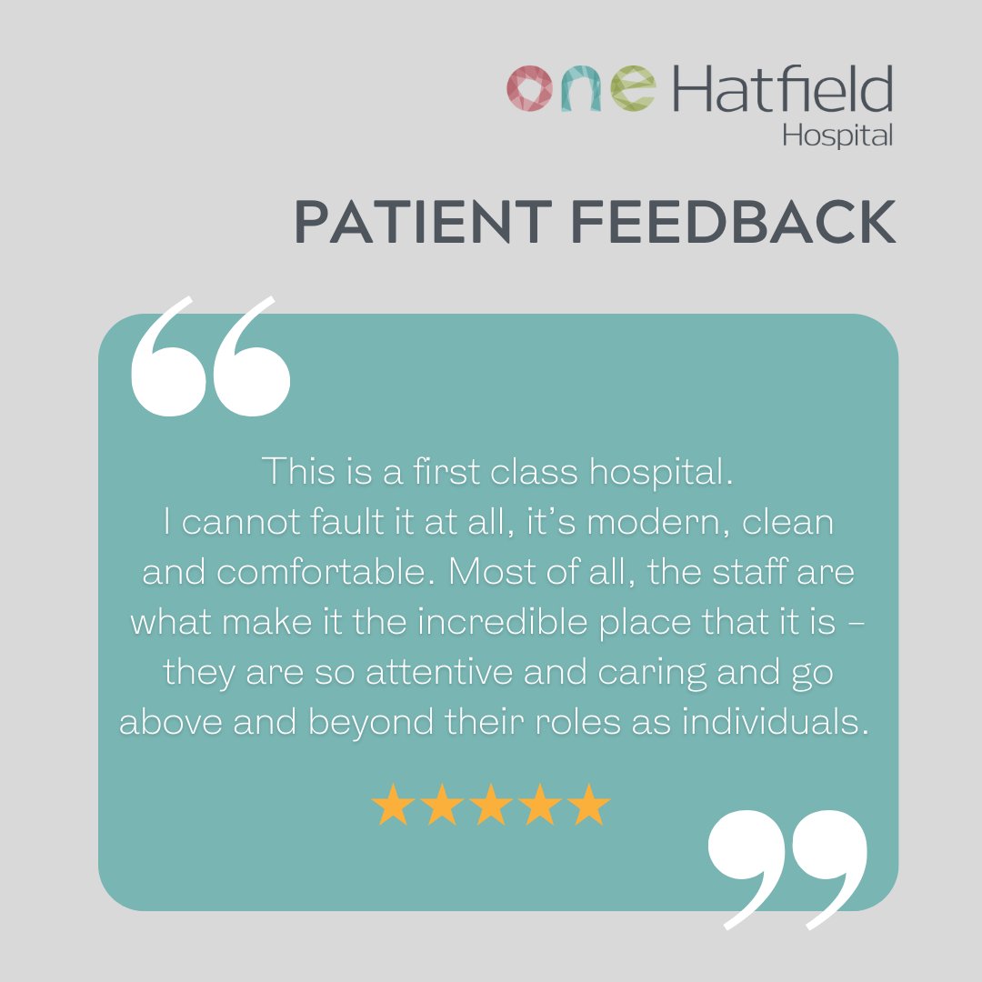 ⭐ Feedback Friday ⭐

Check out this feedback from one of our lovely patients 🙌

#patientfeedback #onehatfieldhospital #onehealthcare