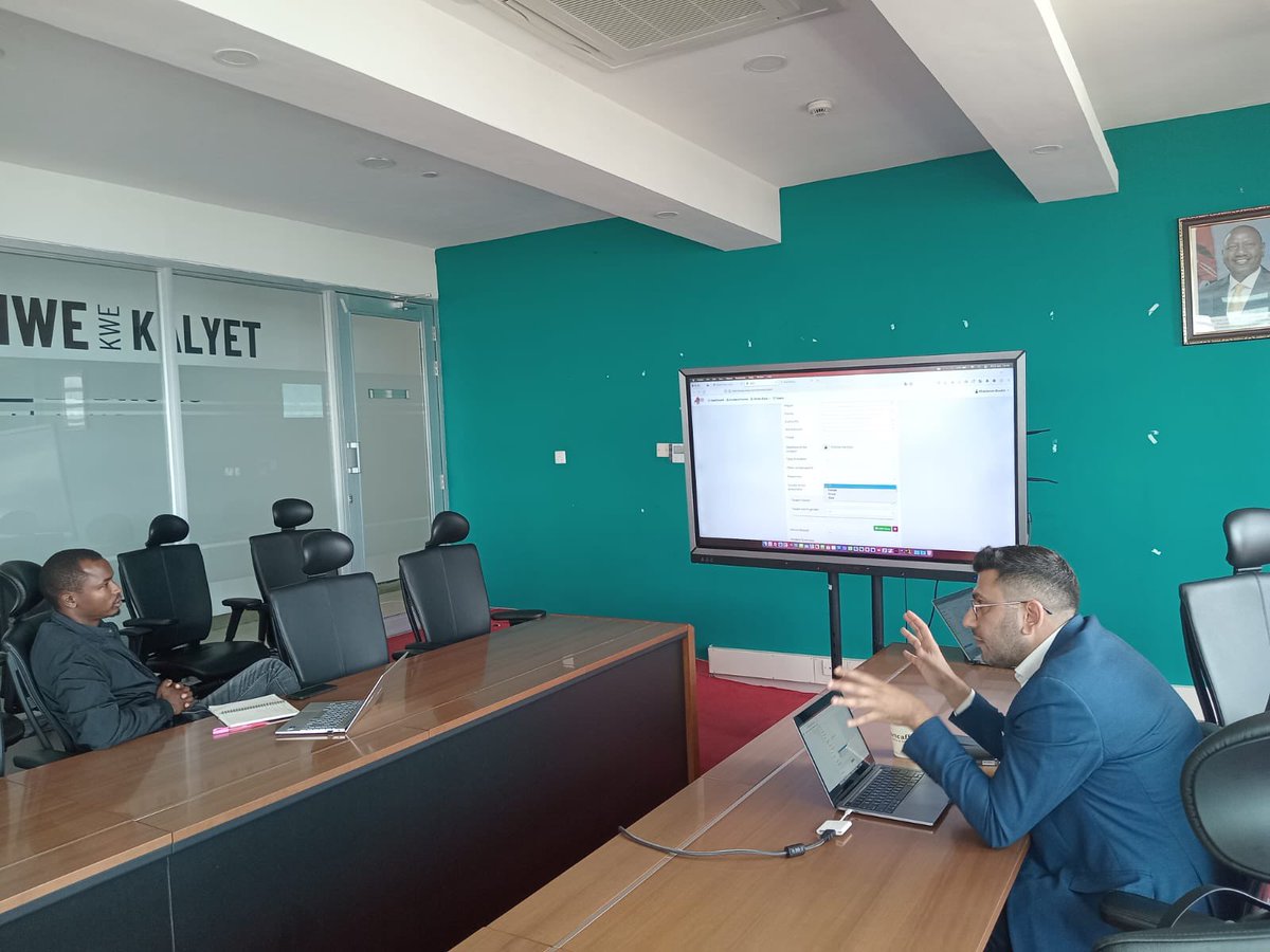 ProPeace_Kenya's tweet photo. Today, our senior media monitoring expert, Amirouche Nedjaa, &amp; our senior electoral ICT expert, Khaldoun Dudin, have a working session on the Early Warning and Information Monitoring Mechanism dashboard, with the head of the NCIC, ICT department, Isaac Munya and his colleagues. https://t.co/anj4kz43JF