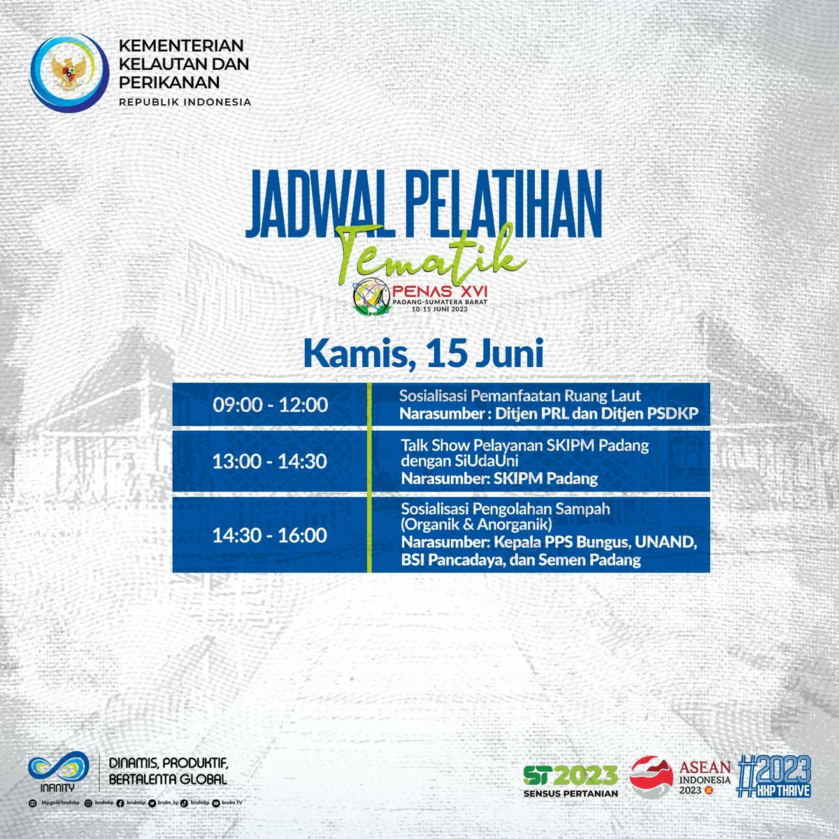 bppsdm_kp's tweet photo. Yuk masyarakat Padang dan sekitarnya ikut berpartisipasi dan ramaikan #PENAS2023 ! 

Simak jadwal pelatihan berikut ya😉 

#KKPThrive #SDMKP #PelatihanKP @kkpgoid @saktitrenggono @in_radiarta @puslatluhkp @pusdikkp @pusriskan @pusriskel @RISET_SOSEK @produkbiotekKP https://t.co/BGSx5UYgTg
