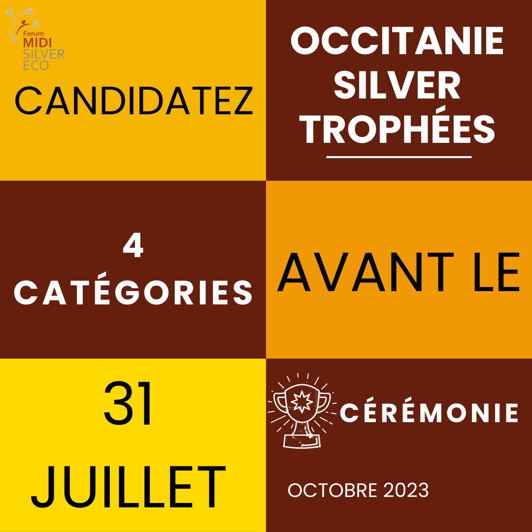 👉 OCCITANIE SILVER TROPHÉES 👈 🏆 Candidatez gratuitement dans l'une des 4 catégories pour tenter de remporter l'un des 4 Trophées. 🏆 📅 Clôture des candidatures le 31 juillet.
Dossier : lnkd.in/damRq9hh #silver 

#innovation #Occitanie #developpement #environnement
