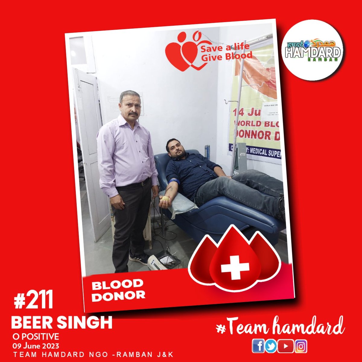 Teamhamdard's tweet photo. Meet Hero of the day Mr Beer Singh ji ,who today donated O positive to a needy pateint at DH Ramban and save a precious lives ,may God bless him with good health always
@dcramban @DIPRRambandic @hmhsckt @Jkutblooddonors #blooddonation
#teamhamdard https://t.co/ZKK1w5f4tJ