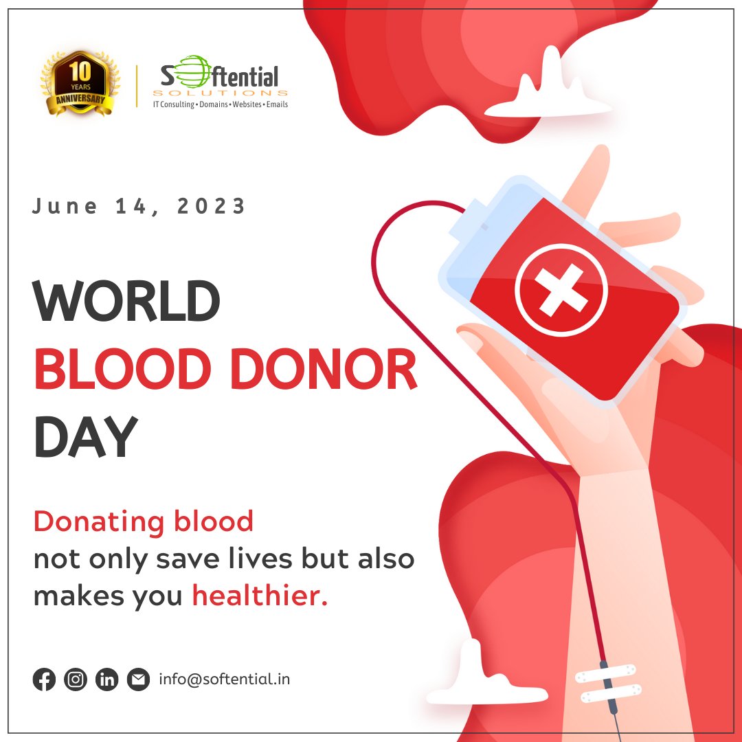 SoftentialSolut's tweet photo. This World Blood Donor Day, Softential Wishes You Good Health.
#blood #donor #donation #blooddonation #save #lives #good #health #healthier #social #noble #cause #corporate #responsibility #softential #world #india https://t.co/HKHERe3DHm