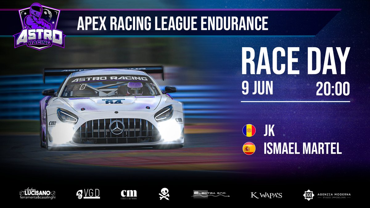¡RACE DAY! 🏎️

Second round of <a href="/ArlEsports/">Apex Racing League</a> Endurance 🔥

📌 Watkins Glen, 🇺🇸
👥 @JHKO93 <a href="/IsmaRacing/">Isma</a>
⏰ 20:00 🇪🇸 | 12:00 🇲🇽 | 13:00 🇵🇪 | 14:00 🇨🇱 | 15:00 🇦🇷 
📺 youtu.be/g3T8PBAOiJU

#WeAreAstro 👽