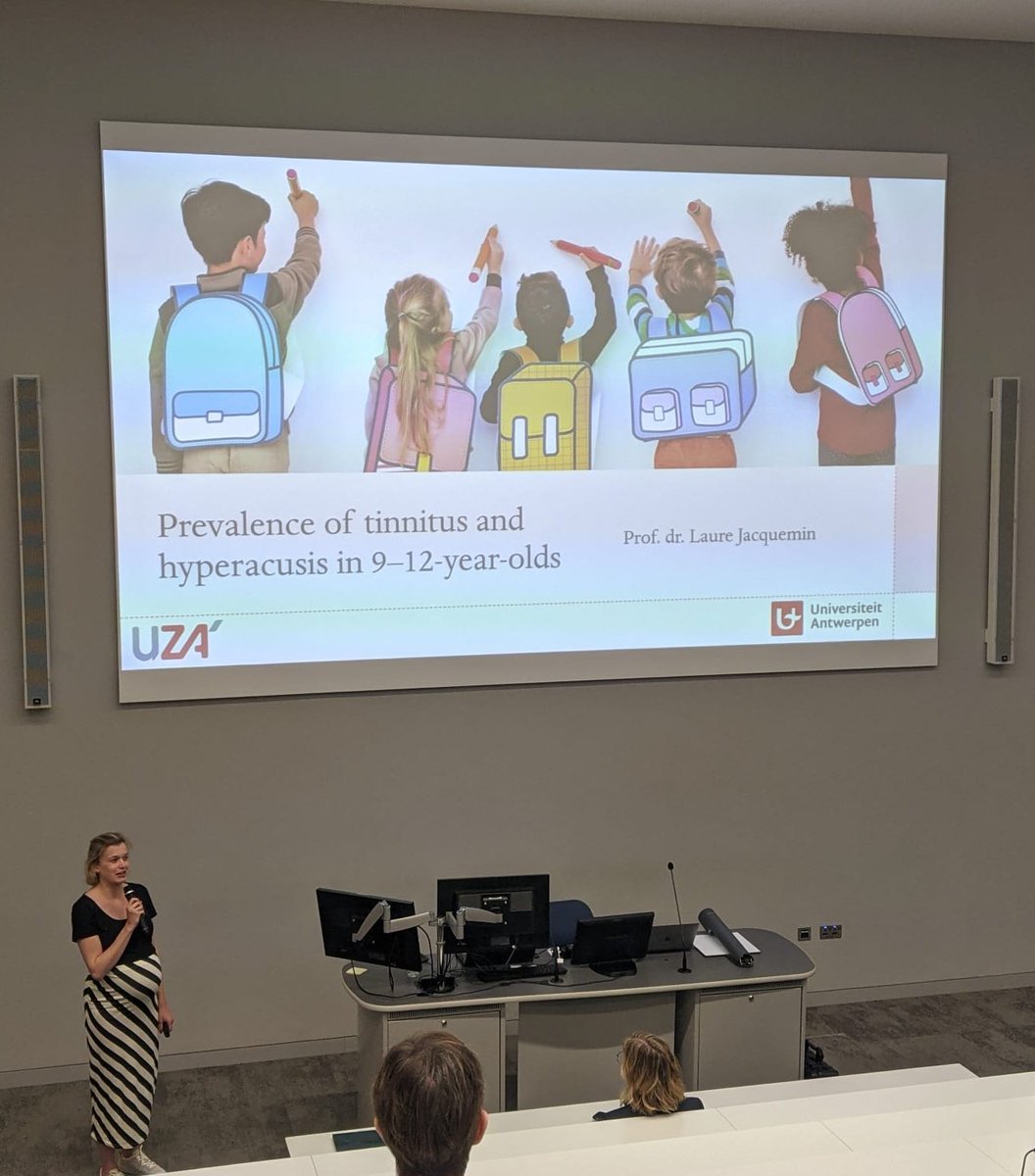 CardonEmilie's tweet photo. Enjoying this last parallel session of #TRI2023, with highly diverse topics and engaging presentations by my colleagues @laure_jacquemin on tinnitus &amp; hyperacusis in children 🧒🏻👧🏼 and @michielssarah24 on somatic modulation 💆🏻‍♀️ in hyperacusis! https://t.co/FMC4lfKBTi