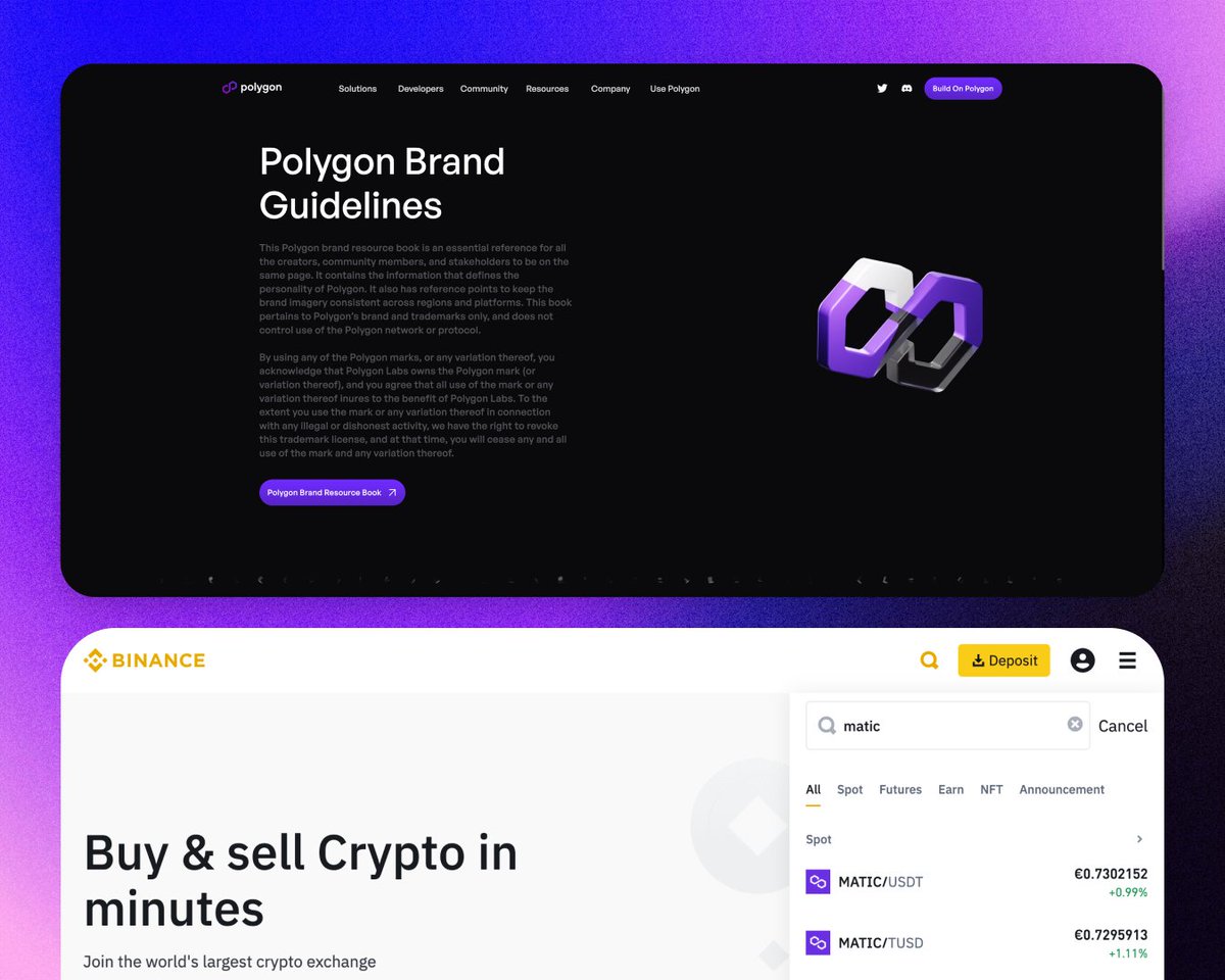 Dear head of design @0xPolygonLabs, judging by @binance , @coingeco, @cryptocom and a lot of other companies, as well as community libraries of cryptologos in @figma, it looks like you are using the wrong logo. It is incorrectly rotated on your site