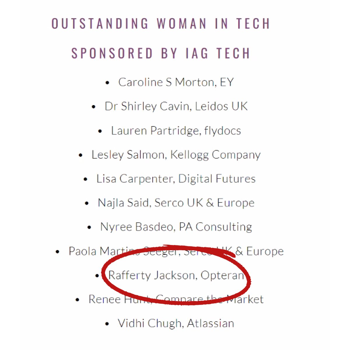 @opterantech's Rafferty Jackson nominated alongside EY, Atlassian, Leidos, Kellogg, PA and Serco, as finalists for the 2023 Outstanding Women in Tech Award! #womenintech #WITEAwards #WomenInSTEM #Robotics #NaturalIntelligence #womenempoweringwomen #diversity #culture