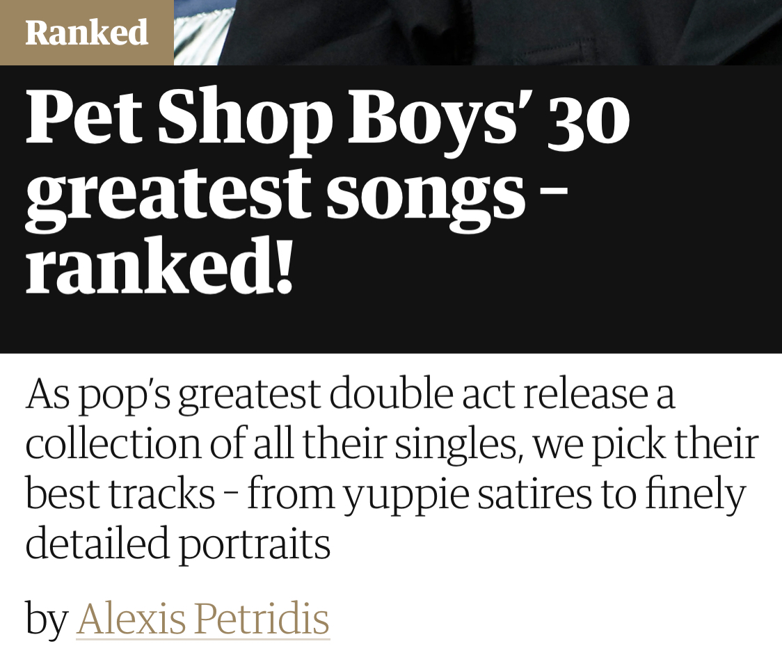 A great choice of PSB songs in The @guardian newspaper. Link below.

theguardian.com/music/2023/jun…

#PetText