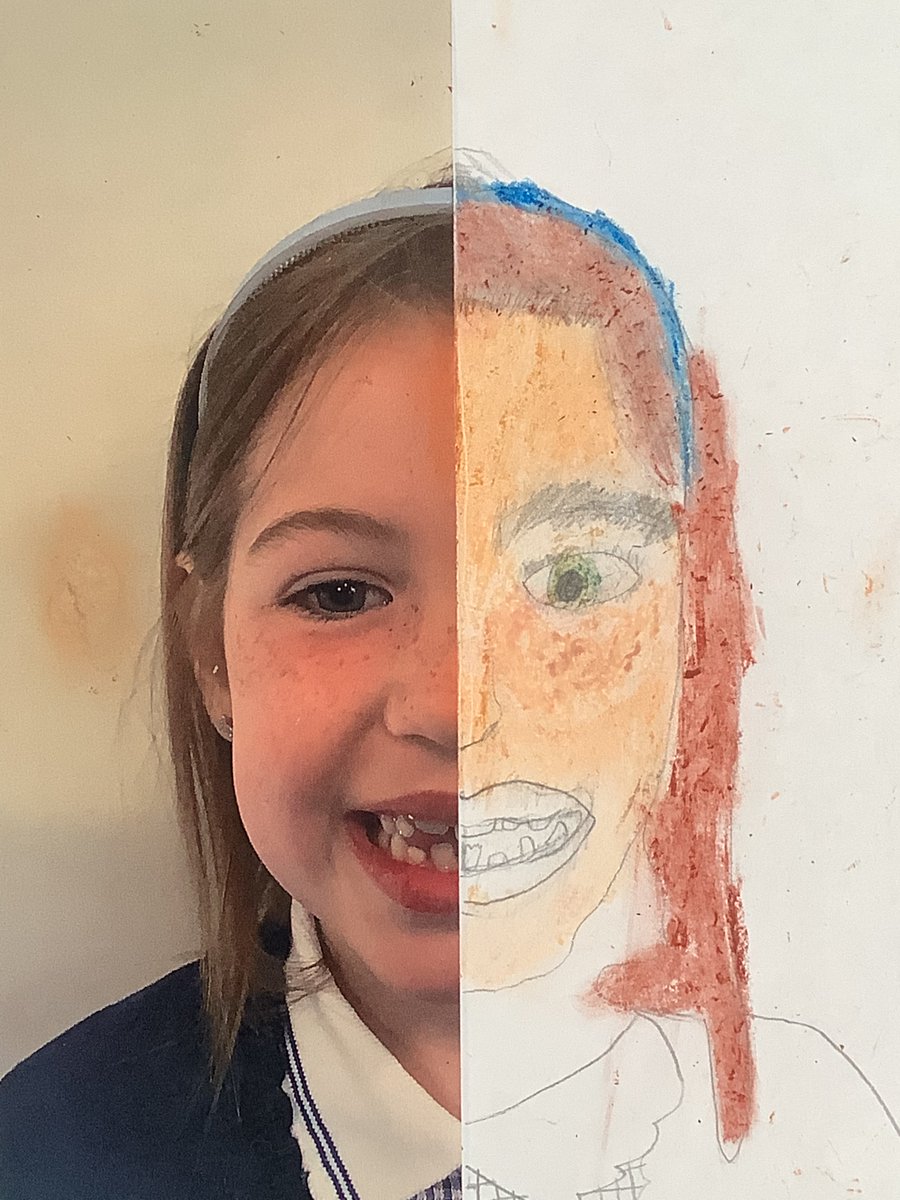 P3atCanalView's tweet photo. Taking our symmetry into art, P3B have been using mirrors to complete the other side of their face, and carefully blending the pastels to match each pupils’ unique skin tone! #beyondnumber #idl #DiversityandInclusion #onlyatcanalview https://t.co/354KN3b4eU
