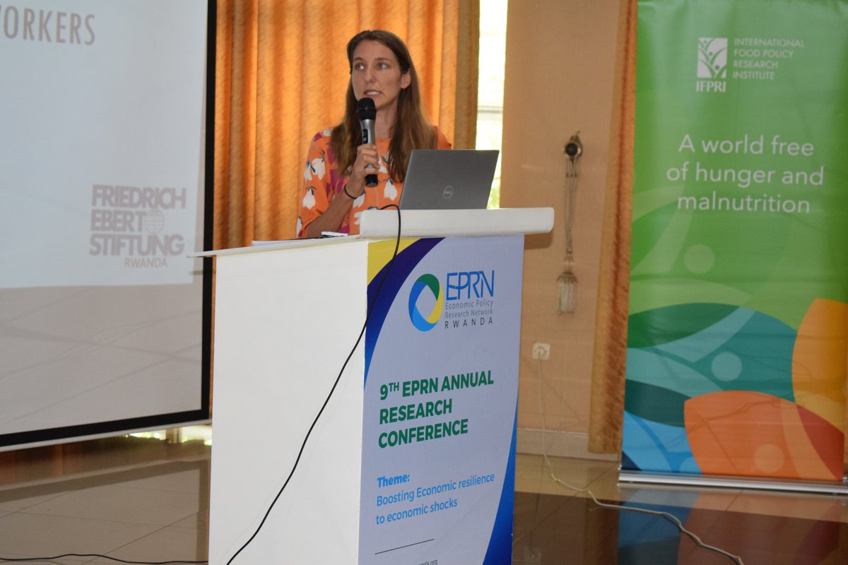 Last round of presentation to close out the #EPRNConference2023. Anne Felmet, <a href="/FESRwanda/">Friedrich-Ebert-Stiftung Rwanda</a> presenting on " Social and Economic benefits through minimum wage. "