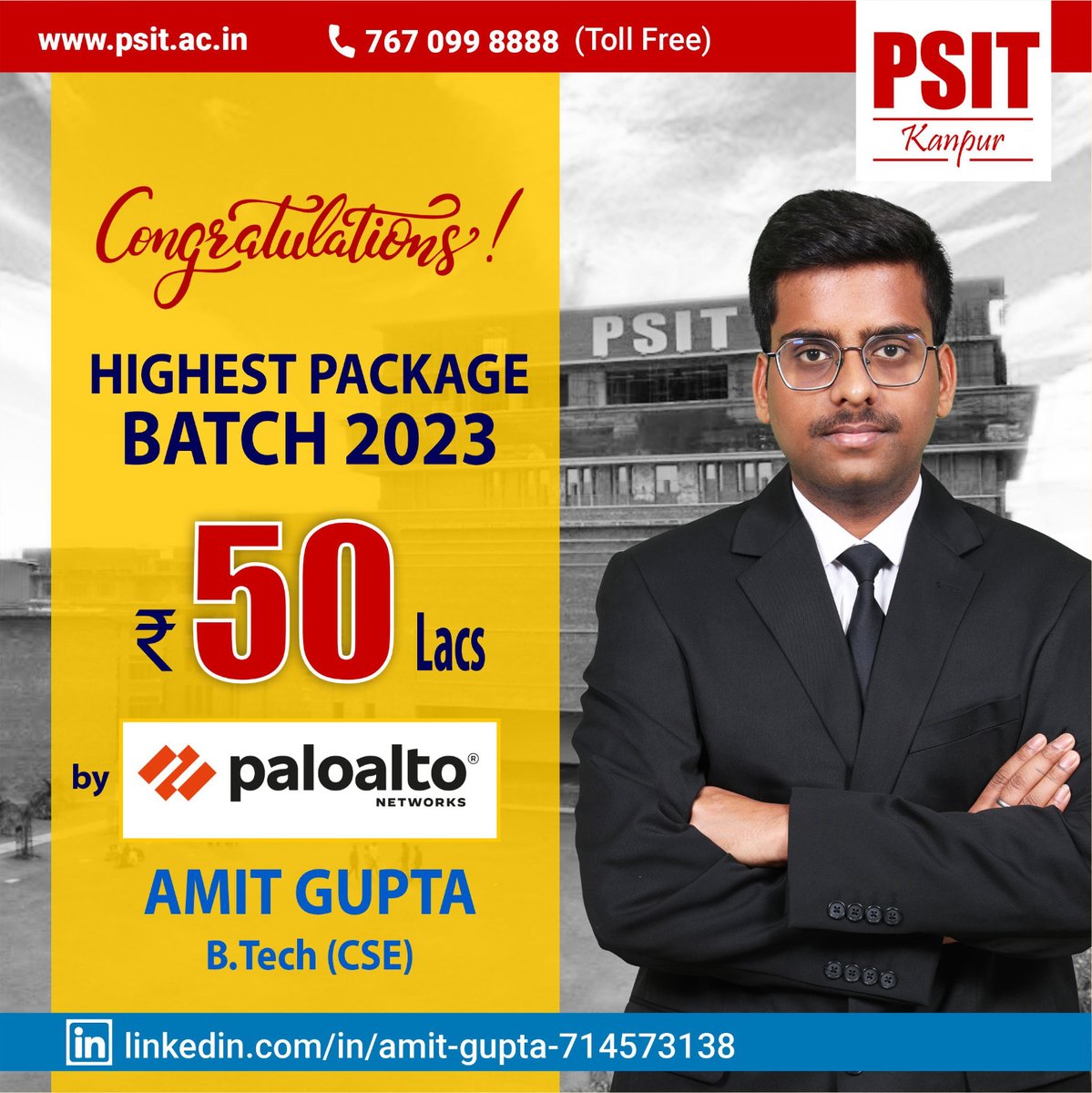 PSITKanpur2004's tweet photo. Breaking records at PSIT Kanpur!β¨
An extraordinary PSITian who landed the highest offer of 50 lacs from Batch 2023!
#PSITKanpur #PSITPlacements #AcademicExcellence #SuccessStory #NCR #NorthIndiaLeaders #AKTU #AICTE https://t.co/JZUSRSwY18