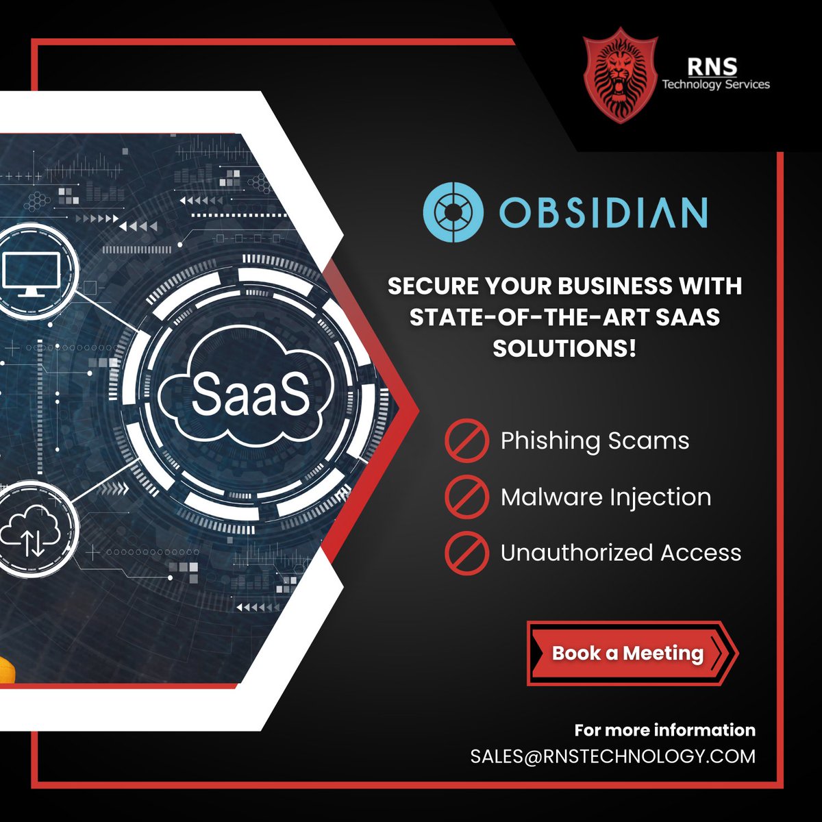 RNS_Tech's tweet photo. Obsidian SaaS-based solutions offer a range of advanced features and provide tailored protection for your business, ensuring that your valuable assets are secure and uninterrupted.

Book a meeting: https://t.co/6bRnayotVy

#RNSBytes #ObsidianSecurity #SaaS https://t.co/shpANnpRus