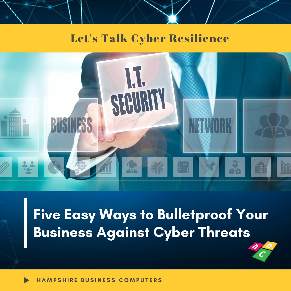 5 cybersecurity tips to protect your business: 1. Regular team 'cyber chats' 2. Embrace software updates 3. Ensure strong passwords 4. Backup your data regularly 5. Keep your antivirus software updated. Be proactive! #Cybersecurity #HampshireBusinessComputers #DataProtection