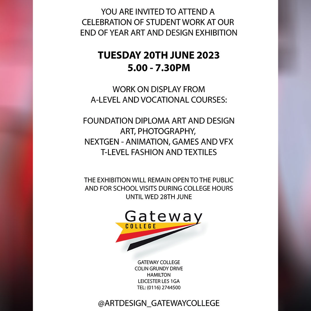 You are invited to the #EndofYearShow for our Art & Design and @leic_nextgen here at #GatewayCollege 🖼️
See the photo for more information 👇️