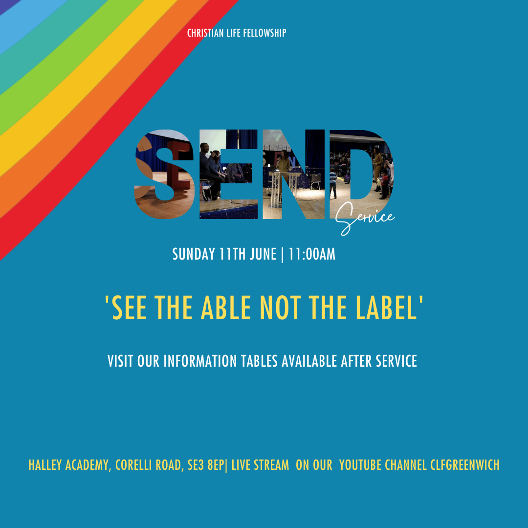 S E N D SERVICE | Sunday 11th June | 11am

An inclusive service for all those who have additional needs.

Giving insight to challenges/overcoming challenges, support, and positive outcomes that face people with additional needs.

Why not come and find out more.

#explorepage