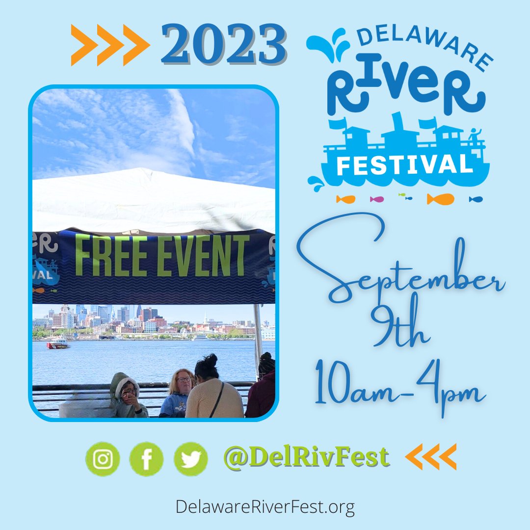 DelRivFest's tweet photo. The date is set!

#DelRivFest 2023 will be held on September 9th from 10am-4pm at Wiggins Park in Camden and Penn's Landing in Philly. Free rides between locations generously provided by the RiverLink ferry. 

Follow us for more information as we continue to plan for September! https://t.co/KRP4D0Poss