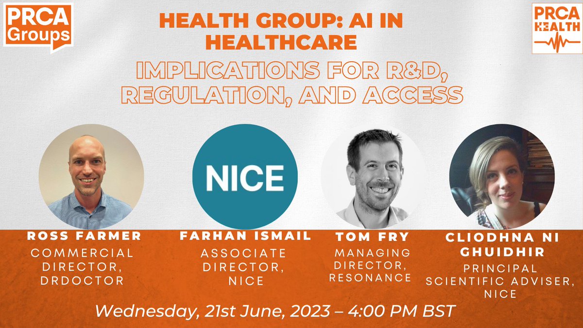 PRCA_HQ's tweet photo. Join us on the 21st of June for our next Health Gorup event! 🌐👥

Explore the impact of AI on healthcare, from R&amp;D to regulation and access, with @tomfry, @howdoyousayCli, Farhan Ismail and @WeAreDrDoctor's Ross Farme.

👉 https://t.co/Sijb8vasKV | @JamieNWilkinson @ishtar413 https://t.co/Mn0KMAozCg