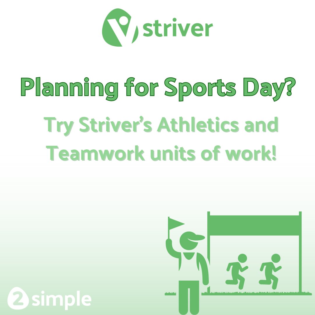 2SimpleSoftware's tweet photo. Don't forget that you can get a free 14-day trial of Striver, our PE and Wellbeing scheme of work for EYFS to Year Six. 

#SummerSports #SportsDay #PE #PELead #Striver https://t.co/cy6vm8wqFH