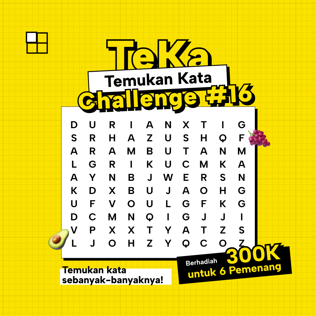 OlakataGame's tweet photo. Ayo temukan nama buah yang tersembunyi &amp; dapatkan 300k utk 6 pemenang✨

📌Ketentuan:

1. Ikuti rules bermain di gambar ke 2
2. Tidak boleh spam comment

Temukan kata dan menangkan hadiahnya 🙌

#Olakata #TekaChallenge #InfoKuis #Kuis #GiveawayIndonesia #InfoGiveaway https://t.co/TMRXLPjSoI