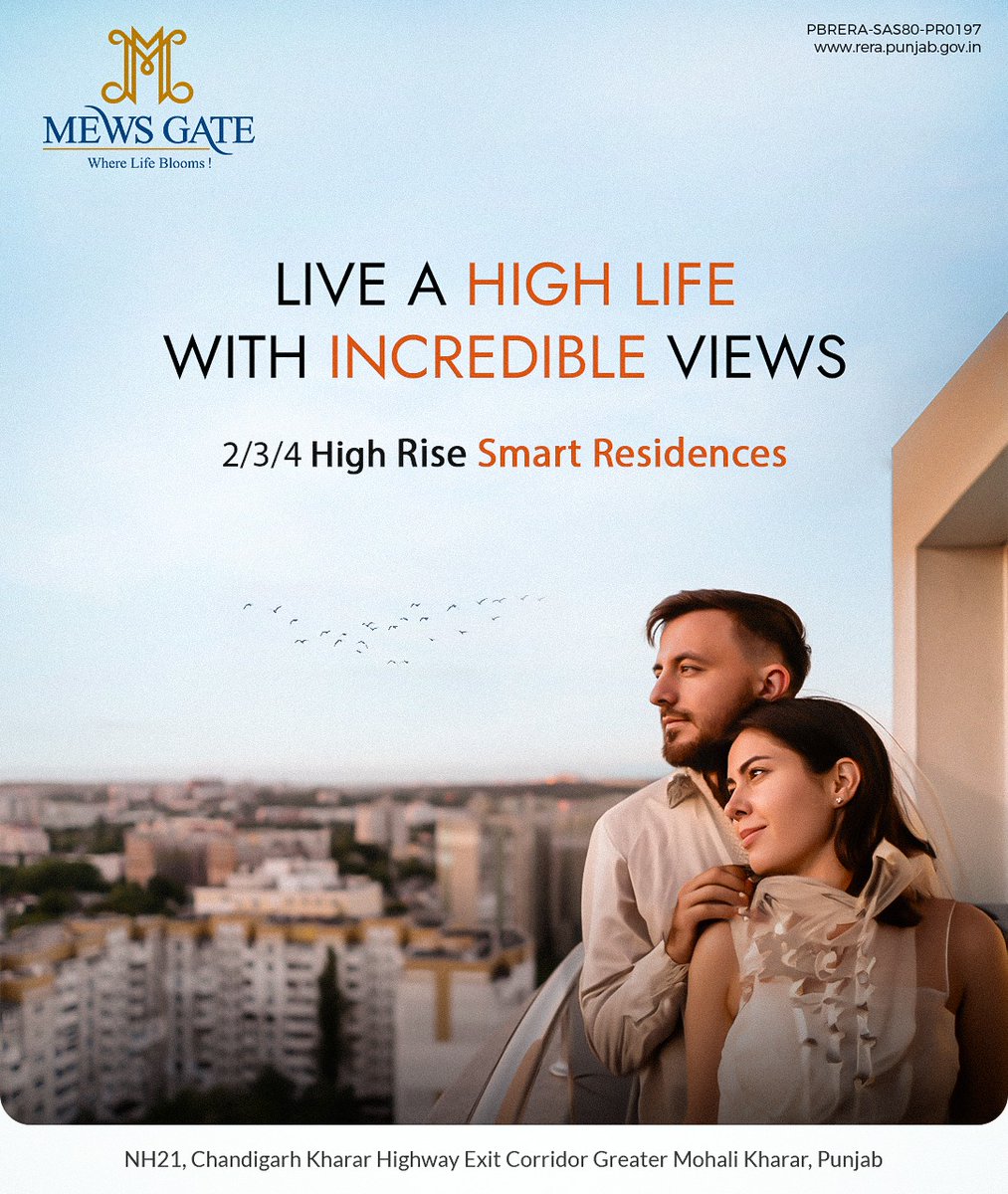 Enjoy the city's spectacular views from your heavenly abode's window.

2/3/4 BHK High Rise Smart Residences at Mews Gate, NH21, Chandigarh Kharar Highway Exit Corridor Greater Mohali Kharar, Punjab

Call us at 90695-90695

#Panorama #PanoramicView #MewsGate #RealEstate #Apartment