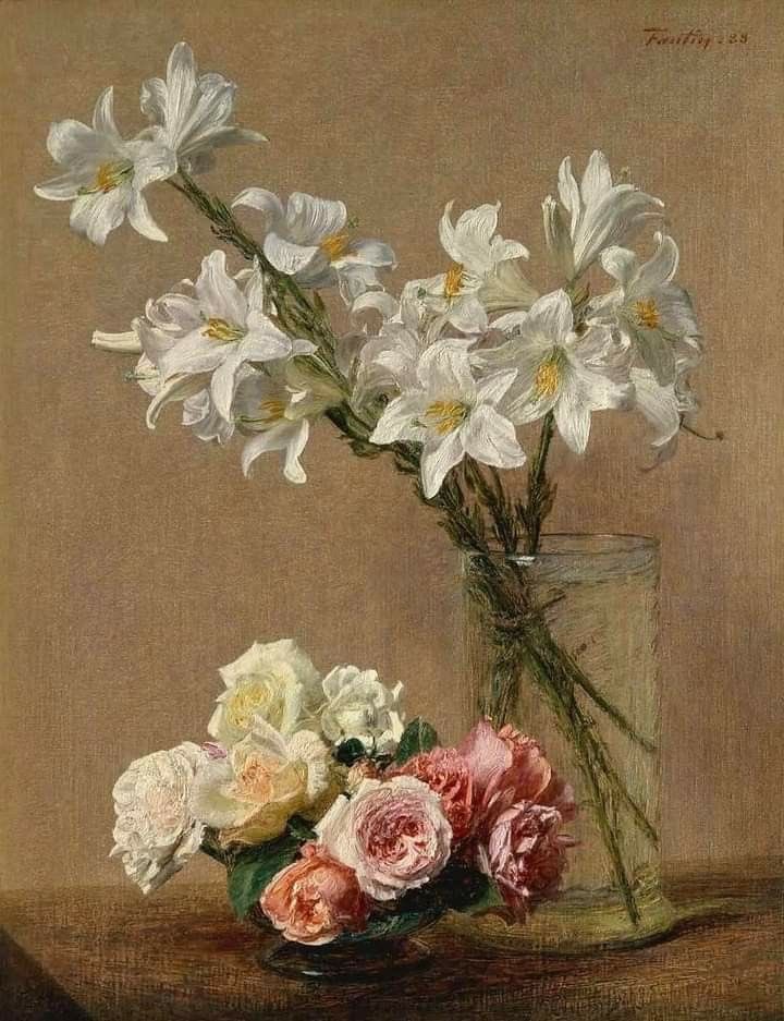 sophrisyne's tweet photo. Roses and Lilies (1888) by Henri Fantin-Latour https://t.co/WZV0BUlWCy