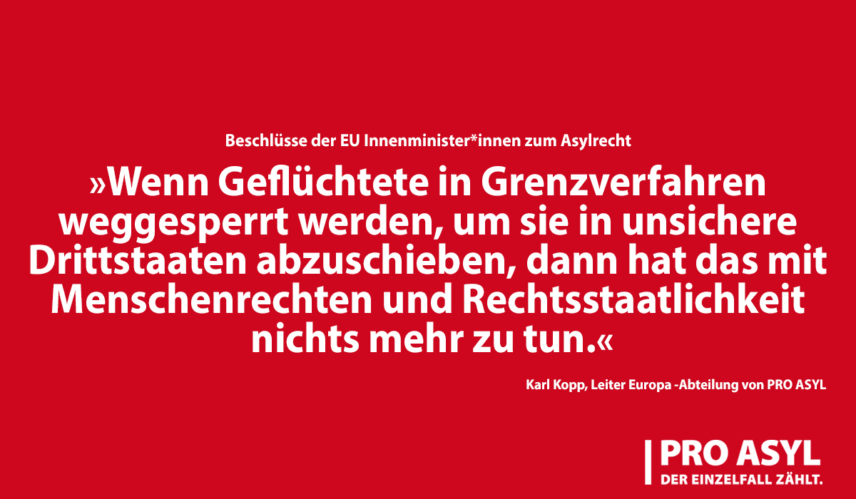 ProAsyl's tweet photo. Die Bundesregierung hat gestern dem Ausverkauf der #Menschenrechte in Europa zugestimmt. 

Die Originaltexte, die beim EU-Innenminister*innen Treffen beschlossen wurden, sind immer noch nicht veröffentlicht. 

Eine 1. Reaktion auf die Zwischenergebnisse:
https://t.co/qFy5r1vkpX https://t.co/gx9TlLwHi0