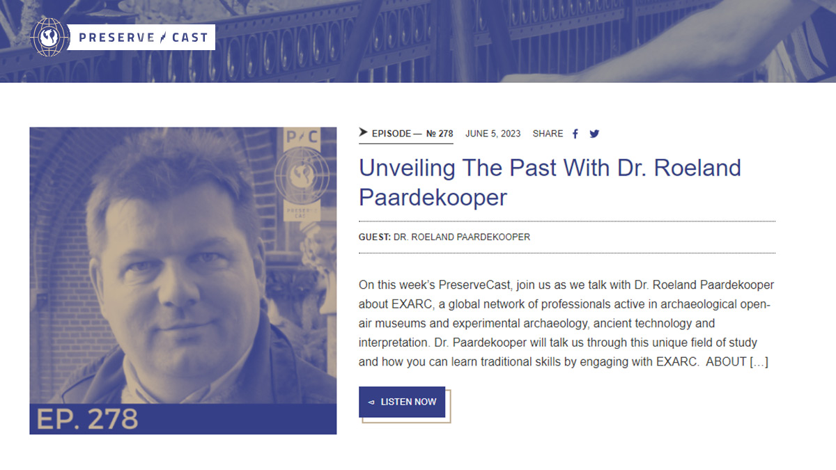 Discover more about EXARC with our Director Dr. Roeland Paardekooper on this week’s @PreserveCast, an amazing podcast where history, preservation and technology meet powered by @PreservationMD! 
Check the podcast on their website following the link below!

preservecast.org/2023/06/05/unv…