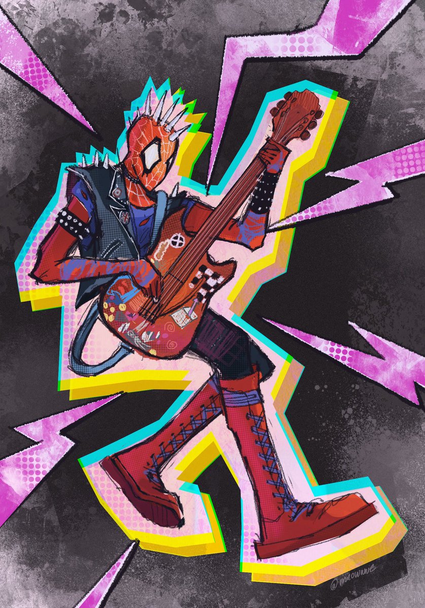 Meownnie's tweet photo. ⚡️⚡️⚡️SPIDER PUNK⚡️⚡️⚡️ Obsesionada con todo de esta película 
.
.
.
#SpiderManAcrossTheSpiderVerse #SpiderMan #SpiderVerse #Spiderpunk #hobbiebrown #HobieBrown https://t.co/t8aBS85PMO