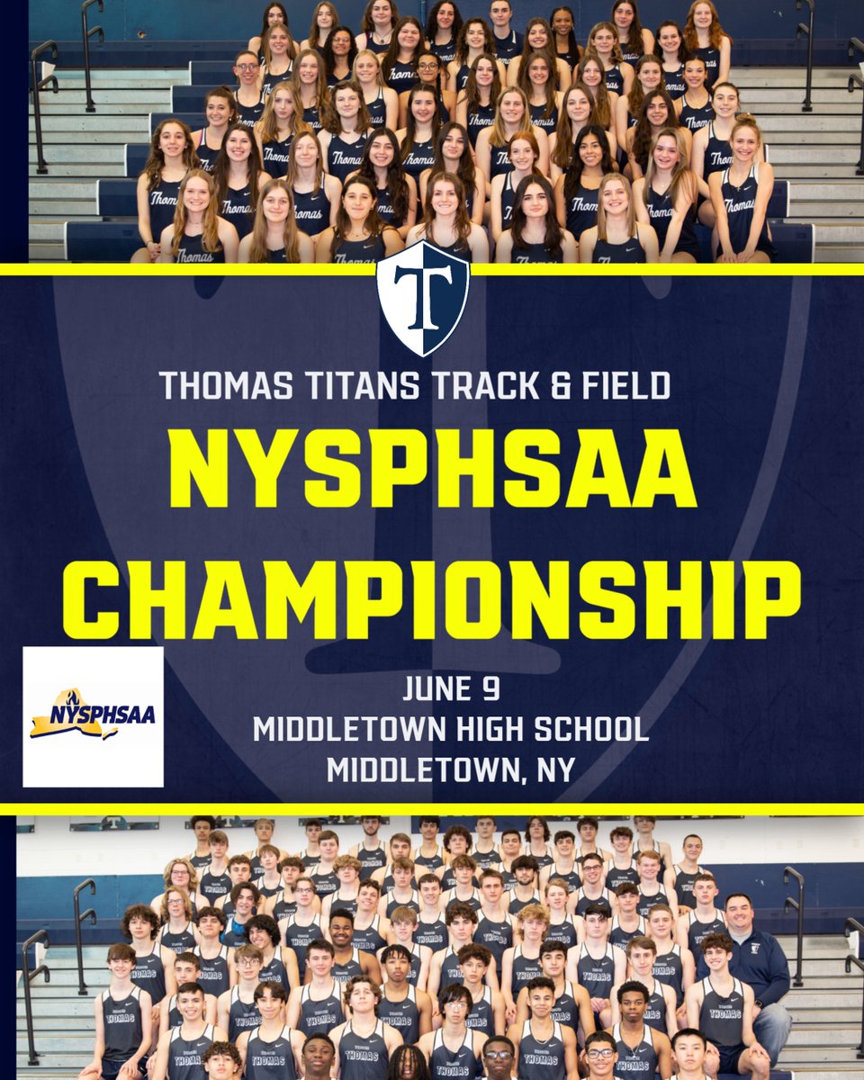 @WTTrack @ThomasTitans GOOD LUCK to Caroline G, Jerry L, Evan L , Jack R, ConnorT , Cole H and Jackson K as they compete in the @NYSPHSAA Track and Field Championships this weekend in Middletown NY