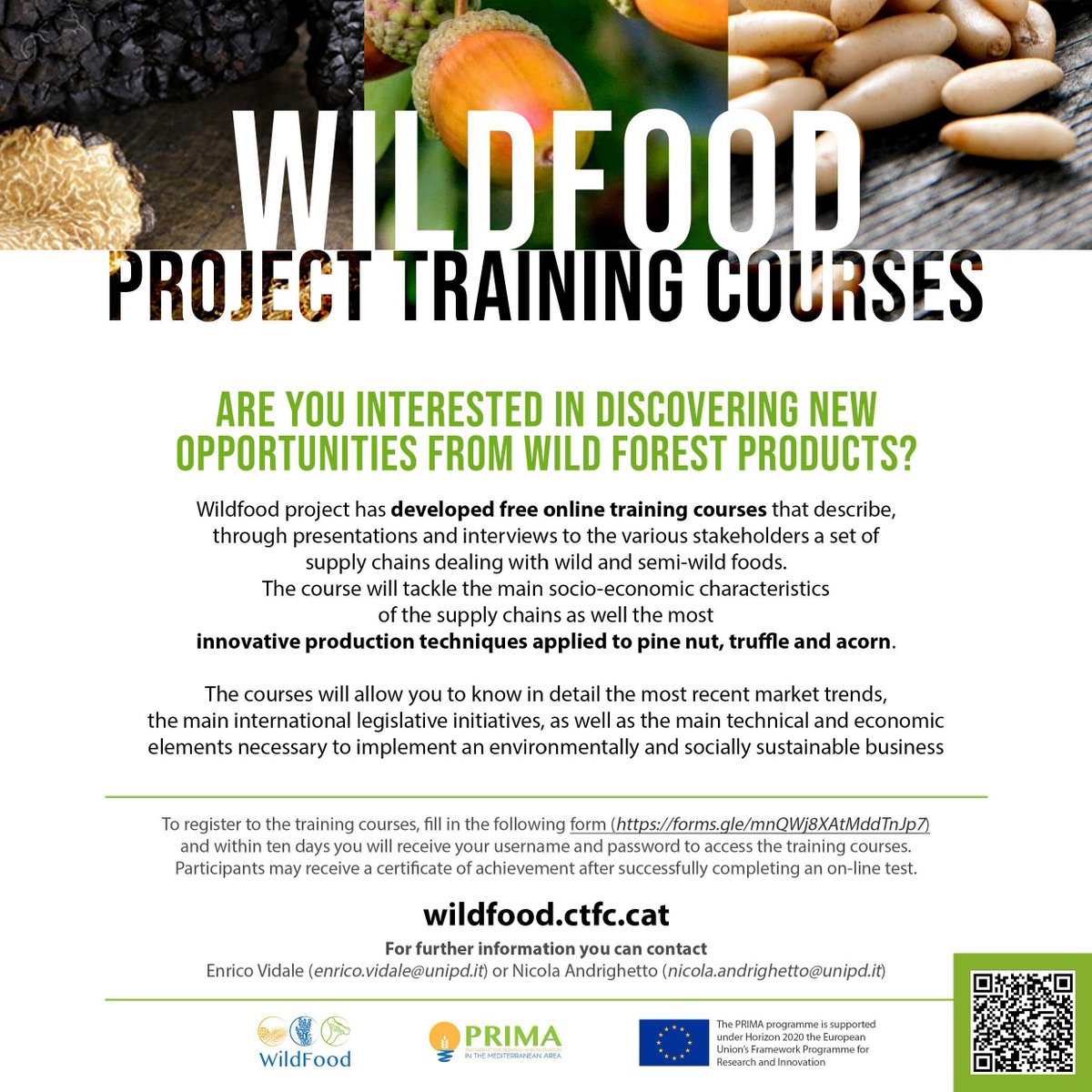 ⏰🏃‍♂️ You are still on time to register to our Training Courses! The regisration deadline is today. Don't miss it!

Register now: docs.google.com/forms/d/e/1FAI…

#traininigcourse #wildfoodproject #wildfoodprima