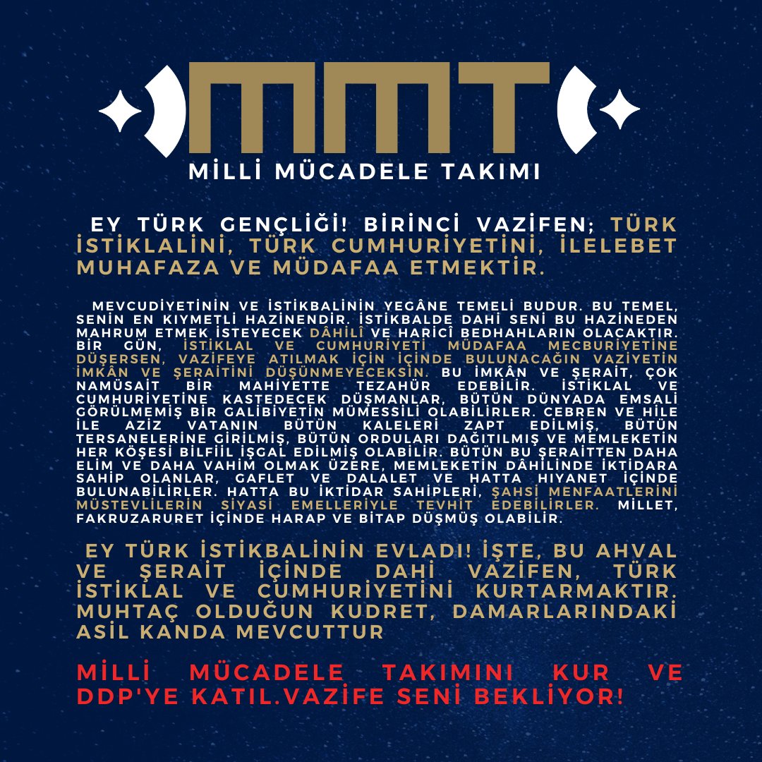 DDPartisi's tweet photo. Yalnız değilsin.  2. Milli Mücadele Dönemi başladı. Bireysel olarak veya kendi Milli Mücadele Takımını kurarak DDP'ye katılabilirsin!
Başvuru Formu: https://t.co/SkVW6bEfbx https://t.co/iHZOmALABX