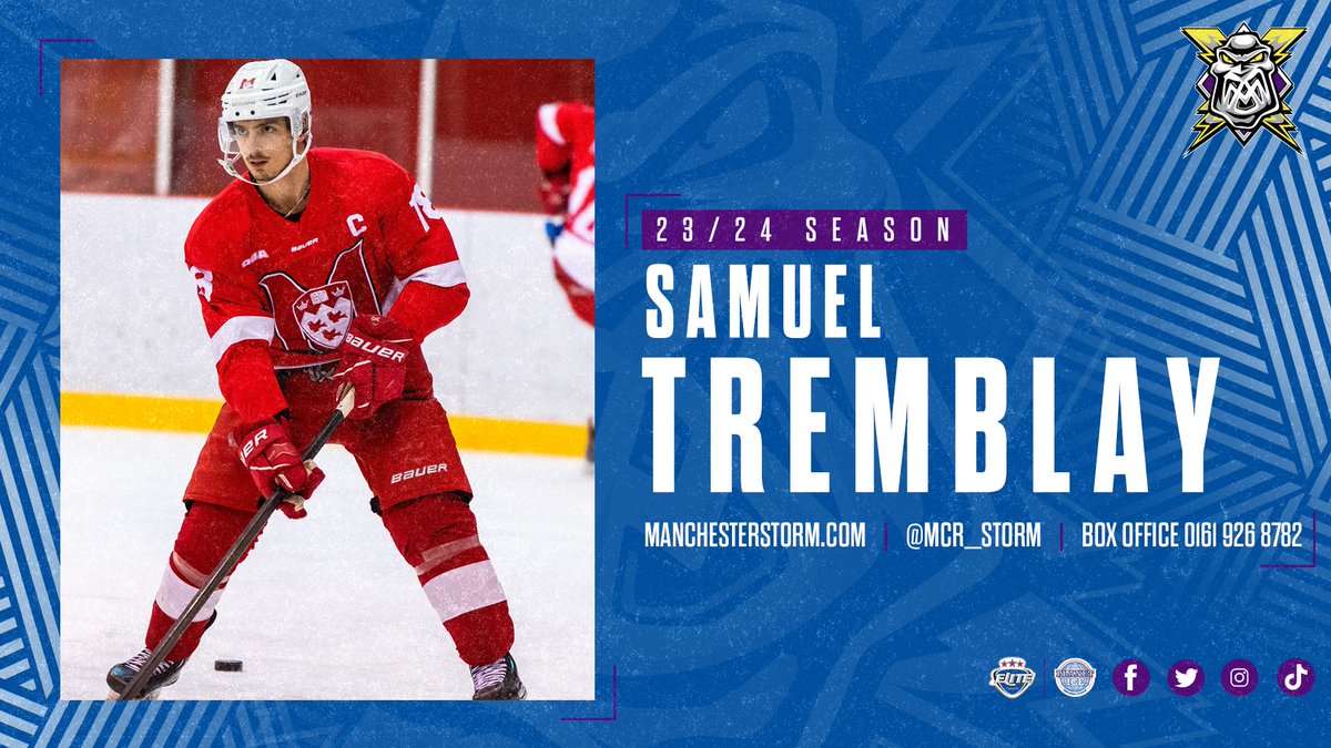 Mcr_Storm's tweet photo. 𝗪𝗘𝗟𝗖𝗢𝗠𝗘 𝗧𝗢 𝗠𝗔𝗡𝗖𝗛𝗘𝗦𝗧𝗘𝗥 🙌

Manchester Storm are delighted to announce the signing of forward Samuel Tremblay, most recently of @WheelingNailers (@ECHL) ⛈️

➡️🌐 https://t.co/PfI8LlrlkP

#WeAreStorm | #Manchester https://t.co/pVHXkzeQrt