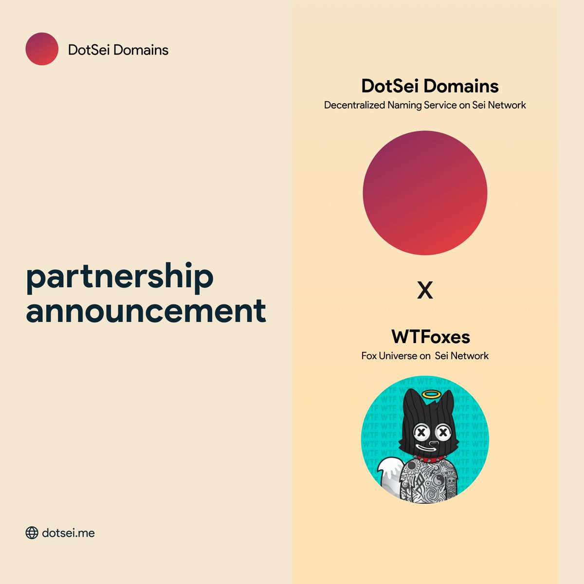 🌊 Anchors aweigh! 🦊✨ 

DotSei Domains and @WTFoxesNFT have set sail on a partnership voyage, merging the power of decentralized domain services with the vastness of the Fox Universe on @SeiNetwork 🌊

Together, we're creating a seamless experience for sailors of the internet,…