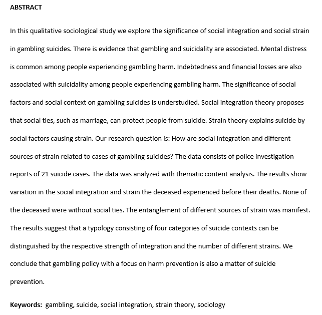 “Gambling, social integration and sources of strain in cases of suicide: exploring police investigation reports” by <a href="/jani_selin/">Jani Selin</a> &amp; <a href="/lindinkalle/">Kalle Lind</a> #accepted