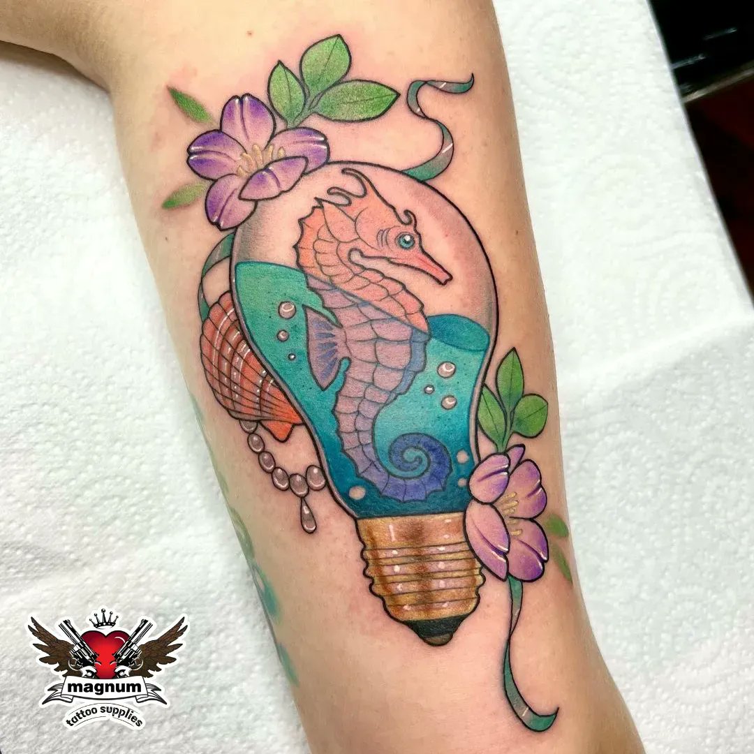 Beautiful light bulb tattoo done using #magnumtattoosupplies by Stephanie  Melbourne Art and Tattoos 🫧 . . #neotradeu #d_world_of_ink #ladytattooers  #skinart_mag #skinart_traditional #where_they_tatt #neotraditionaltattooers  #tattoodo #tattoosnob, image size:1080x1080