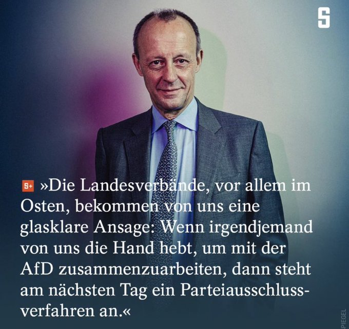 Schinkentorte's tweet photo. Das sagt einiges über den Parteivorsitzenden der CDU aus.

Er hält offenbar nicht viel von Meinungsvielfalt und Diskussionskultur in seiner eigenen Partei. Wie soll so ein Mann ein Land regieren? Merz ist untauglich und ich denke, Merz ist schneller weg als man denken mag. https://t.co/I9m6tohttZ