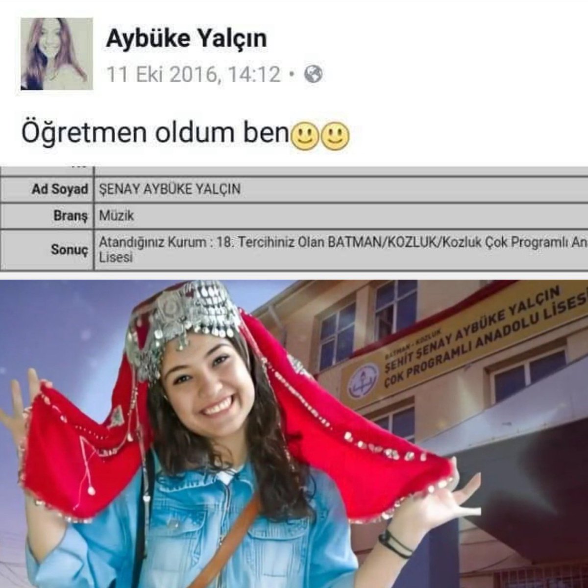 “Seni öldürende yoktur; din iman!”

22 yaşında "Öğretmen oldum ben" diyerek göreve başlayan ve 6 yıl önce 8 aylık öğretmenken Batman’da hain pkk lı  teröristlerin saldırısında şehit olan #AybükeYalçın öğretmenimizi unutmadık ve unutmayacağız.

Mekanın cennet olsun öğretmenim.🤲