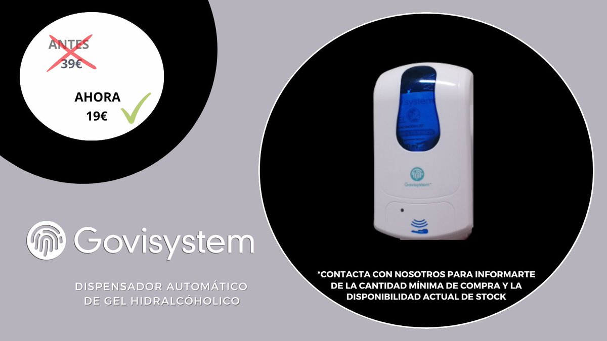 Un gel hidroalcohólico de calidad debe tener la capacidad de eliminar bacterias y virus y para hacerlo con la mayor facilidad, os traemos el dispensador inteligente Govisystem.

¡Por sólo 19€!

Para más información consulte:
lnkd.in/dA3RyGyx

#handsafety #handsanitizer