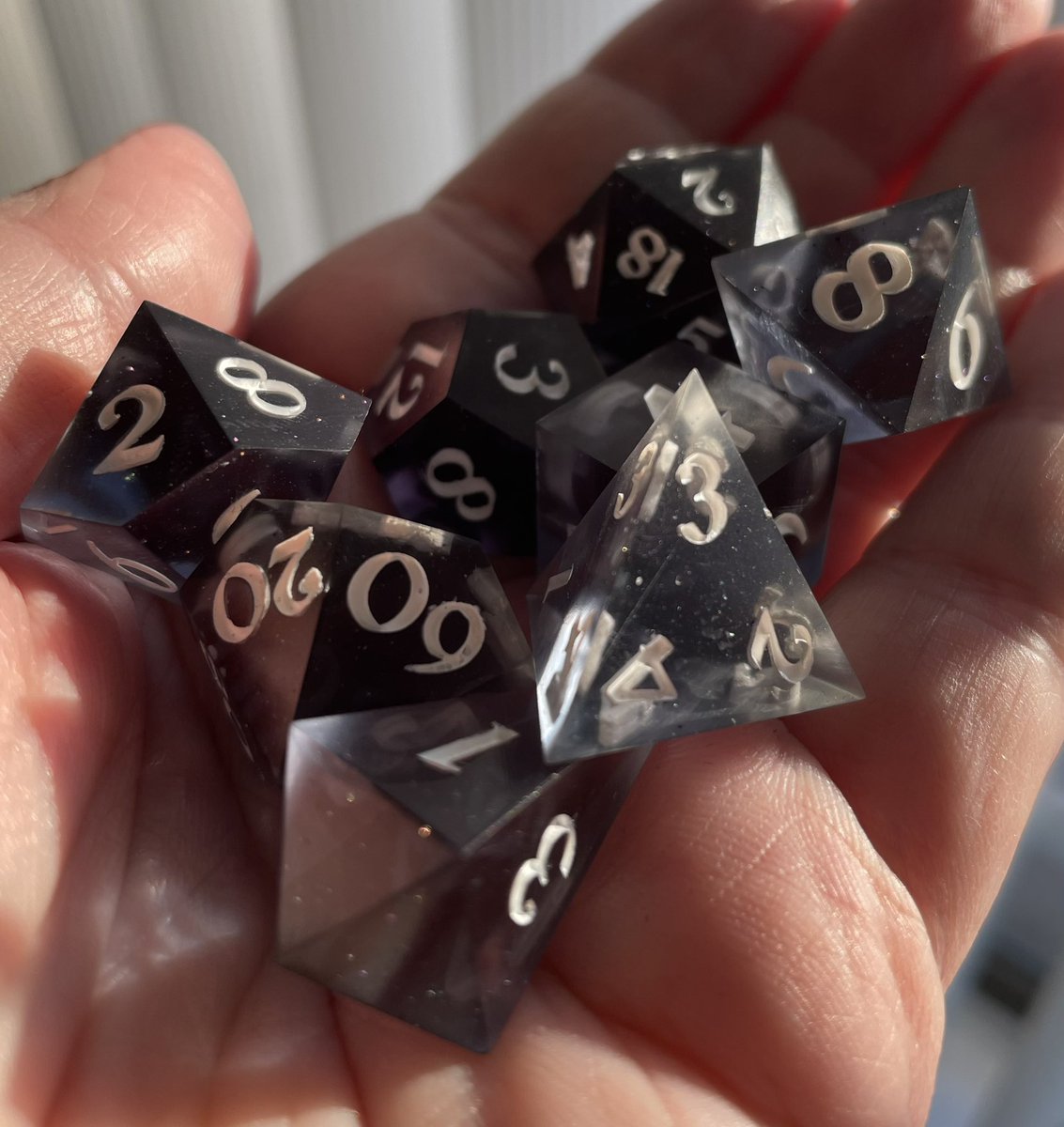 These beautiful Translucent Onyx Dice Set available on my Etsy shop!
FoxGamingau.Etsy.com
#dice #dicemaking #dnd #dnd5e #dungeonsanddragons #rpg #ttrpg #roleplaygame #epoxyresin #homemade #handmade #handmadedice #tabletop #tabletopgames #pathfinder #etsy #cosmos #black