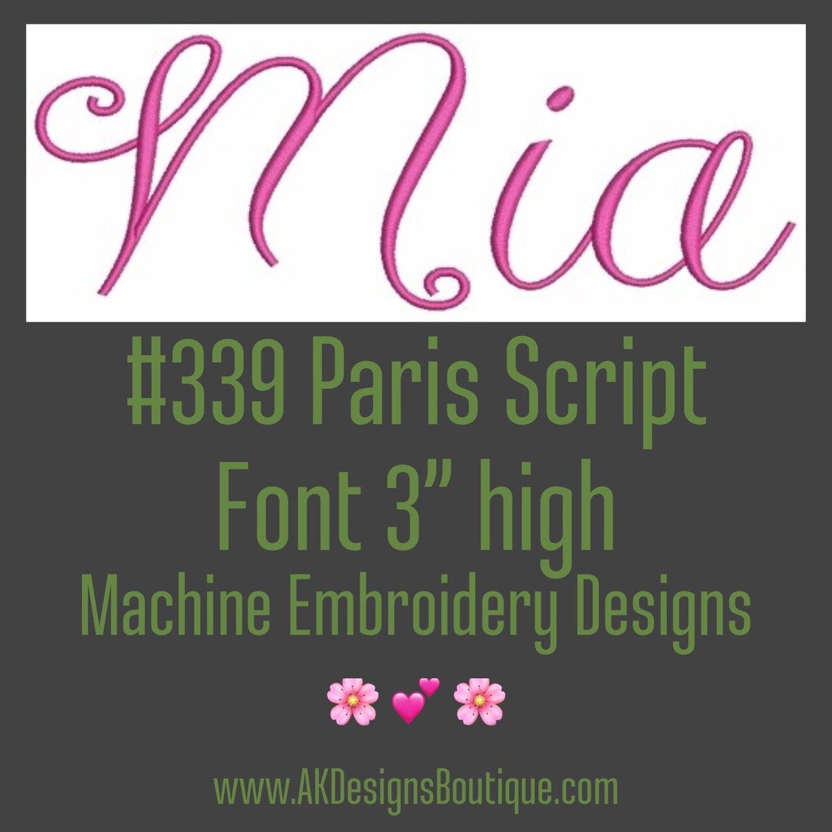 No 339 Paris Script Font Machine Embroidery Designs 3 inch high
akdesignsboutique.com/no-339-paris-s…