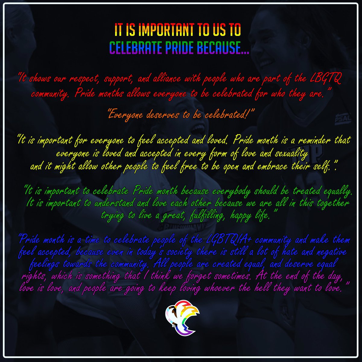 𝘐𝘯𝘤𝘭𝘶𝘴𝘪𝘷𝘪𝘵𝘺 is one of the most important values in our team. Check out why it’s important to us to celebrate 𝙋𝙍𝙄𝘿𝙀 🏳️‍🌈

#TalonsUp #VolleyHawks #pridemonth