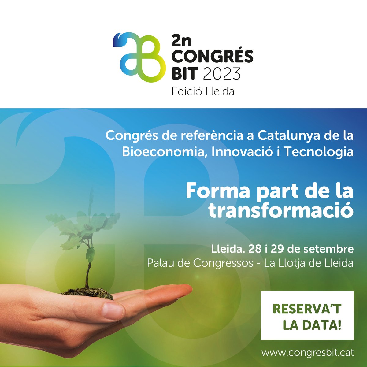 📢Ja tenim dates pel 2⃣n #congresBIT2023
📅28 i 29 de setembre 2023

El congrés de referència a Catalunya de la #Bioeconomia, #Innovació i #Tecnologia, es centrarà en
🥩proteïna alternativa
🌲valorització forestal

<a href="/congresBIT/">4t Congrés BIT - Edició Vic</a>
<a href="/accioclimatica/">Assemblea d'acció climàtica</a> <a href="/DiputacioLleida/">Diputació de Lleida</a> <a href="/FiradeLleida1/">Fira de Lleida</a>