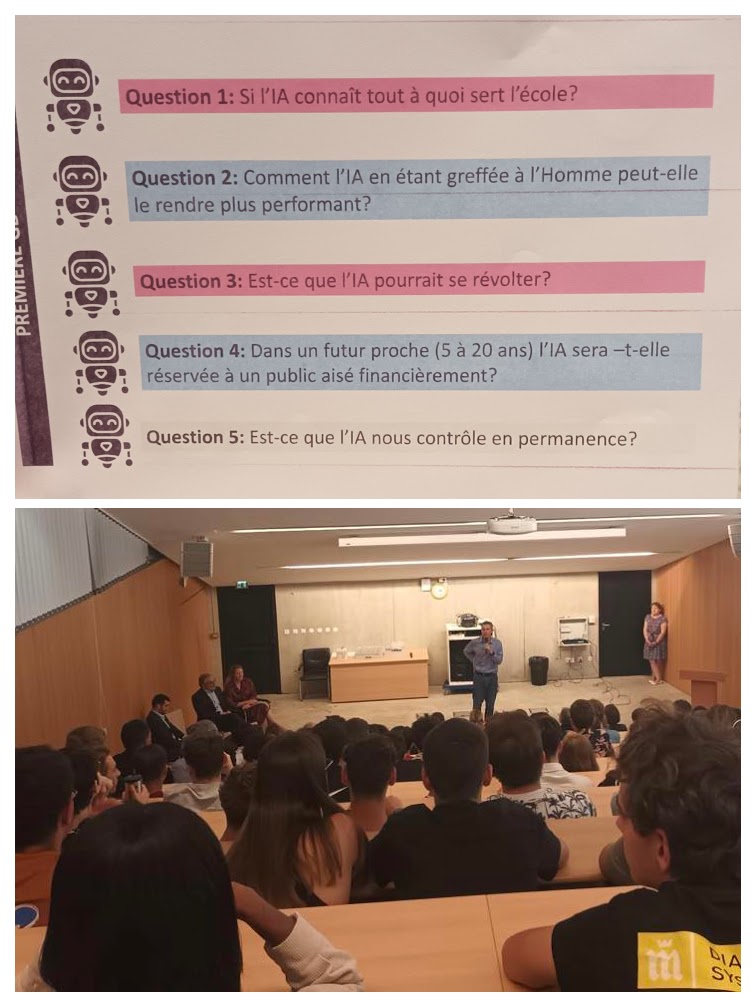 #Itinérairesnumériques

Aujourd'hui, nous étions à <a href="/StGermainLaye/">St-Germain-en-Laye</a> où <a href="/babgi/">Gilles Babinet</a> &amp; <a href="/blablaprod/">laetitia pfeiffer</a> ont échangé avec des élèves du lycée Léonard de Vinci sur les impacts de l'IA au quotidien.

Des interrogations sur ses limites morales &amp; techniques, son influence sur l'école et le savoir..