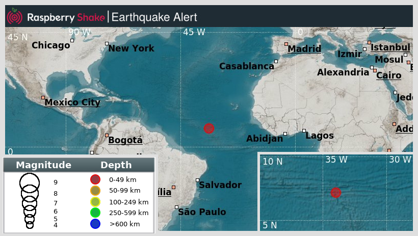 raspishakEQ's tweet photo. Preliminary M5.0 #Earthquake
ID: #rs2023lgtlru
1306km/812miles from #Trairi, in #AtlanticOcean
2023-06-09 11:33 UTC
@raspishake network
Join the largest #CitizenScience #seismograph community ➡ https://t.co/Y5O0dgJqJF
EVENT ➡ https://t.co/oG9KzGZvi3 https://t.co/RPCWFdvS9B