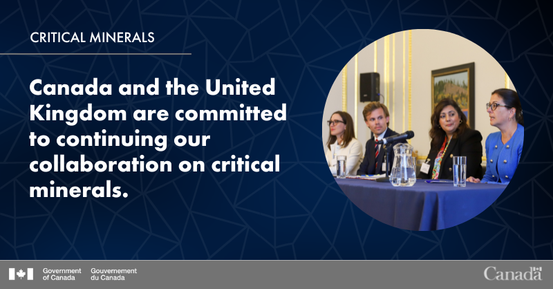 CanadianUK's tweet photo. On Tuesday, we welcomed @biztradegovuk Minister Ghani &amp; panelists Isabelle Deschamps, @JohnCHLindberg &amp; @krfedosenko to discuss 𝙘𝙧𝙞𝙩𝙞𝙘𝙖𝙡 🇨🇦🇬🇧 cooperation:

🔋 #CriticalMineral supply chains
🍃 ESG standards
♻️ Circular economy