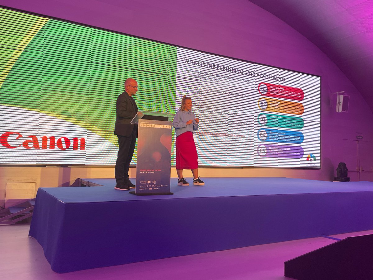 fundacionGSR's tweet photo. To end the morning at #NextGenBooks, Jörg Engelstadter, Dir. of the Future Book Forum at @CanonEMEA, and @rachelcmartin will explain the Accelerator 2030 initiative, an international, cross-sectoral program to promote sustainability in the publishing industry. #Readmagine23 https://t.co/aHhyZwZYVX