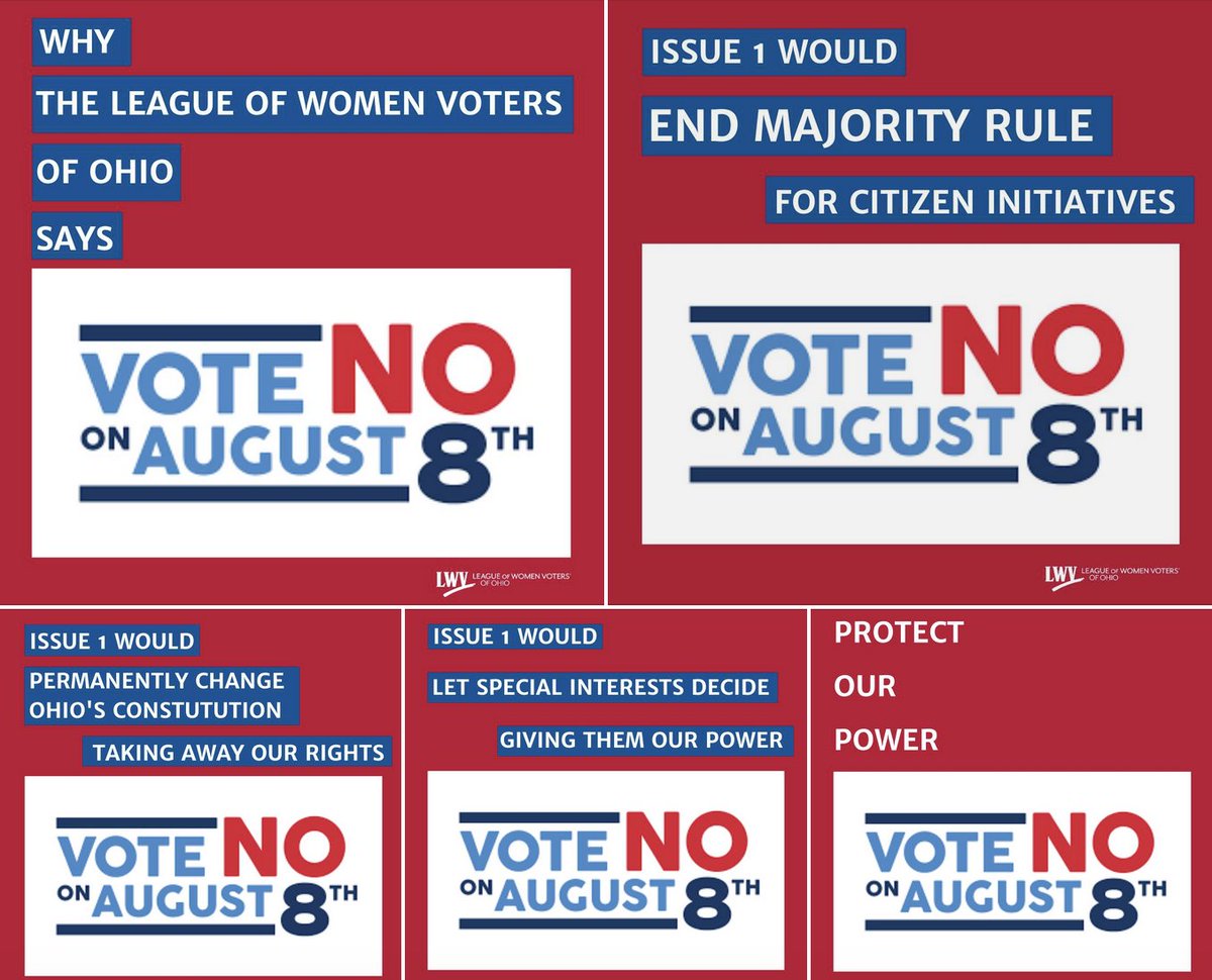 Why do we oppose Issue 1? 📢Issue 1 would end majority rule: 40% of voters veto the will of 60% of voters for citizen initiatives 📢Issue 1 takes away freedoms we've had since 1912 📢Issue 1 gives special interests the winning advantage Protect our power– Vote No on August 8th
