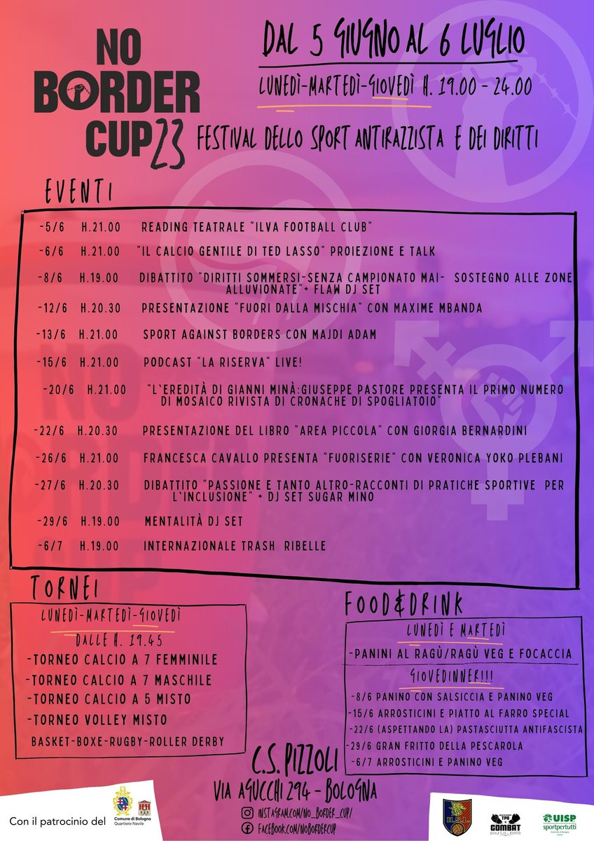 Giovedì 15, in occasione della No Border Cup, La Riserva registrerà una puntata dal vivo al campo Pizzoli, a Bologna. Ci vediamo lì alle 21, o anche prima per due chiacchiere.