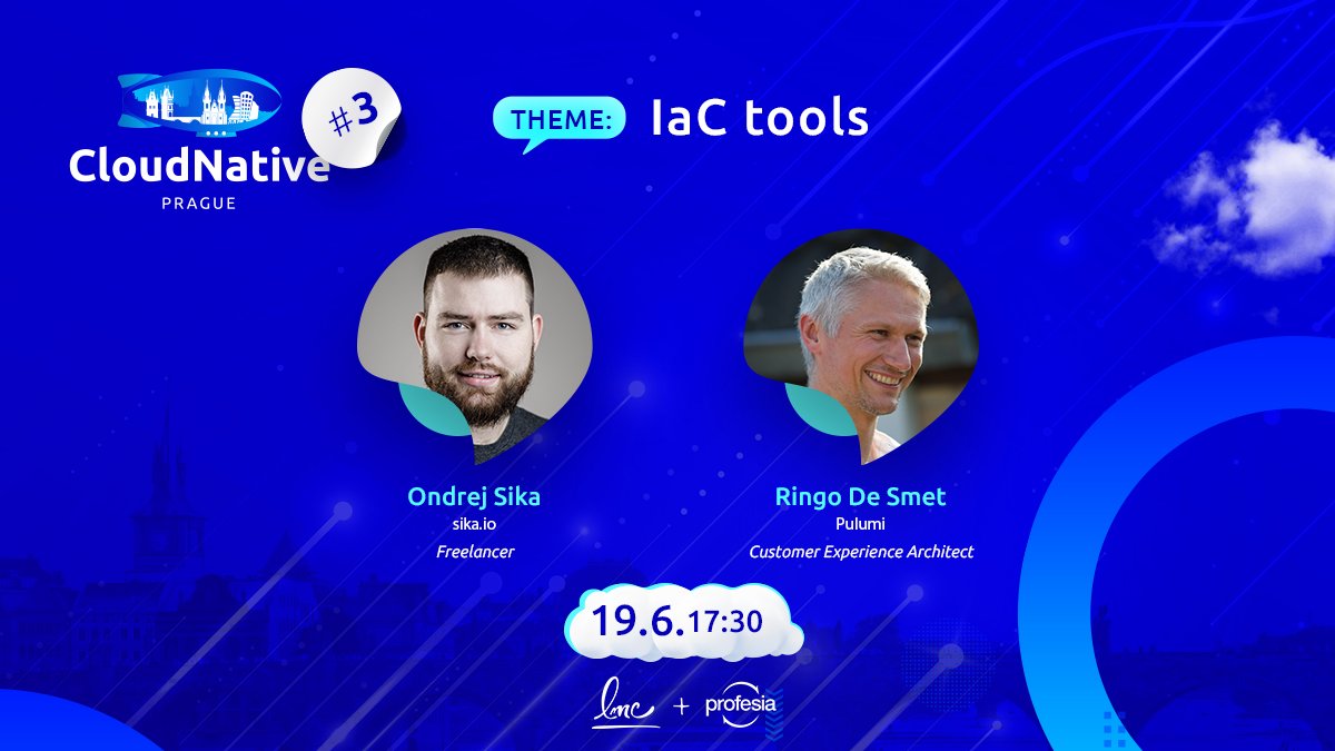 ⚖️ What #IaC tools for #cloud mgmt do you prefer, #Terraform or #Pulumi?

🍻 Let's discuss it on #CloudNativePrague meetup on June 19 in @lmc_eu Prague office or on live stream

👏 There will be 2 amazing speakers <a href="/ondrejsika/">Ondrej Sika ⚡️</a> &amp; @ringods

🙏 Registration at community.cncf.io/events/details…