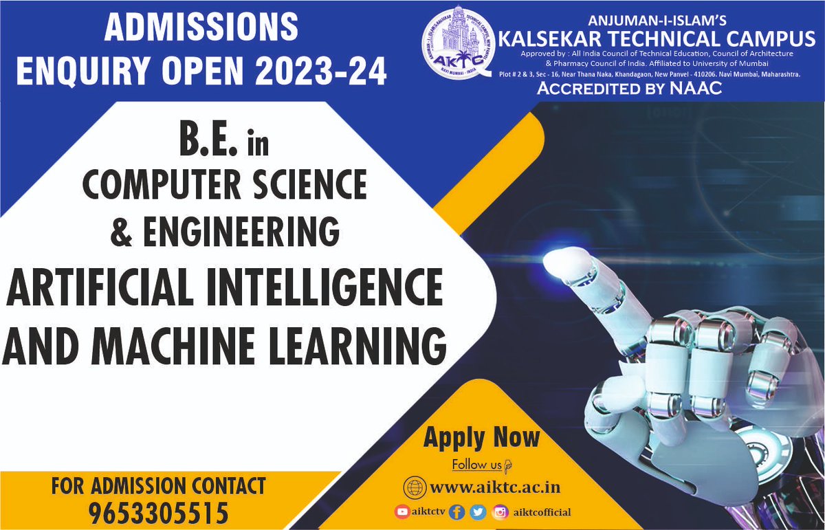 📢  New branch : B.E. in Computer Science & Engineering - ARTIFICIAL INTELLIGENCE AND MACHINE LEARNING 

🎓 Admission enquiries open

📱 Call : 9653305515

#computer #computerscience #computerengineering #cse #artificialintelligence #machinelearning #ai #ml #aiml #admissions